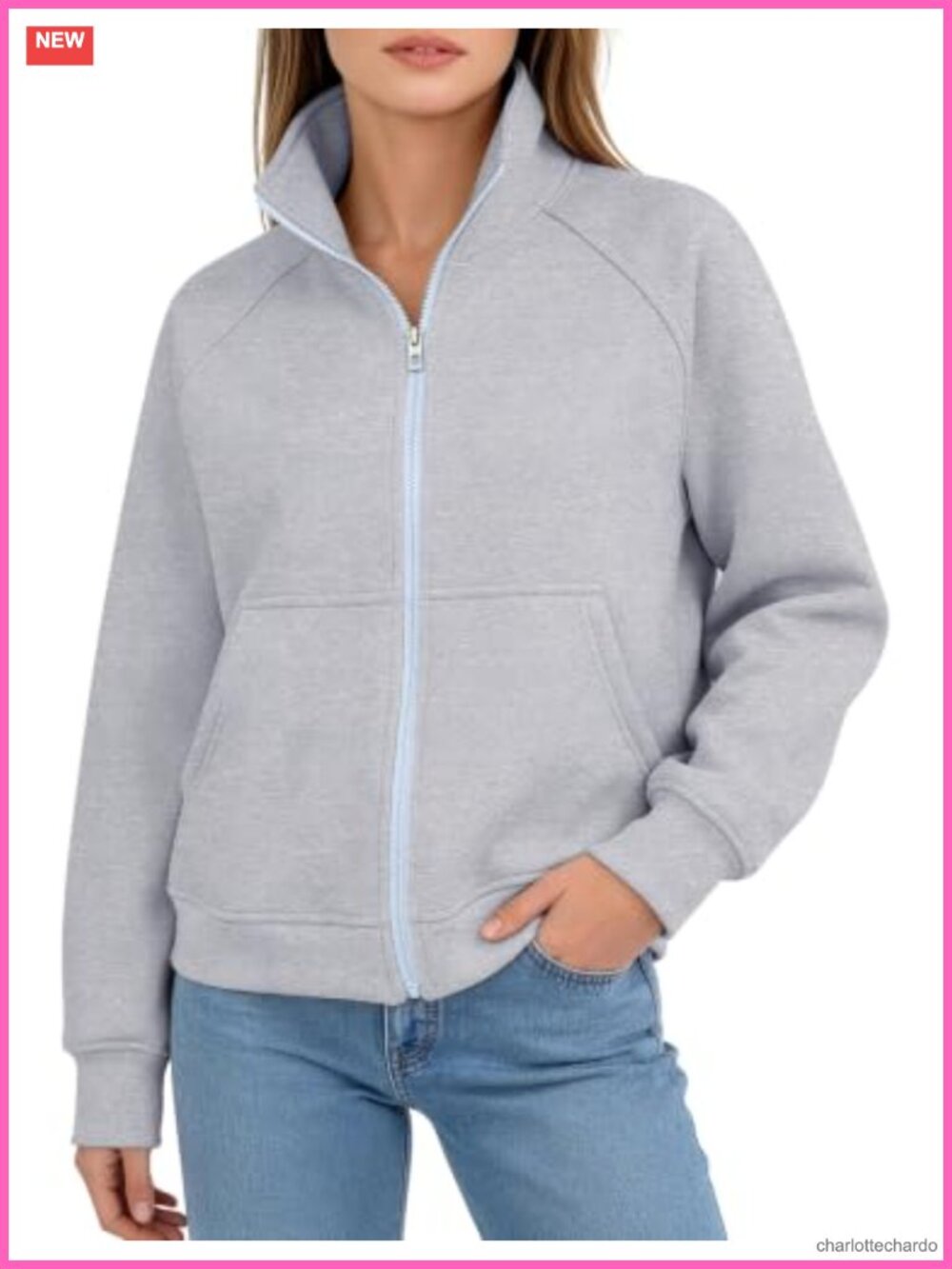Womens Zip Up Fleece Sweatshirt Collared Cropped Y2K Casual